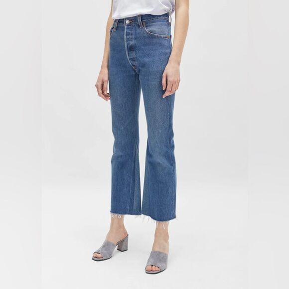 NWT Re/Done Originals Blue High Rise Crop Flare Jeans Size 27 - Picture 3 of 9